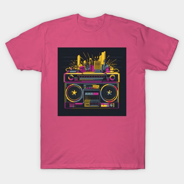 Ghetto Blaster Boom Box 80s Hip-Hop Stereo T-Shirt by Grassroots Green